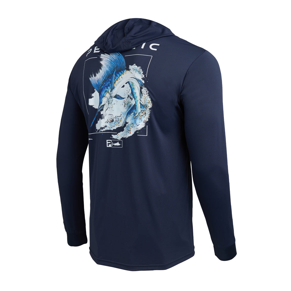 Pelagic Aquatek Goione Sailfish Hooded Fishing Shirt - Navy X-Large