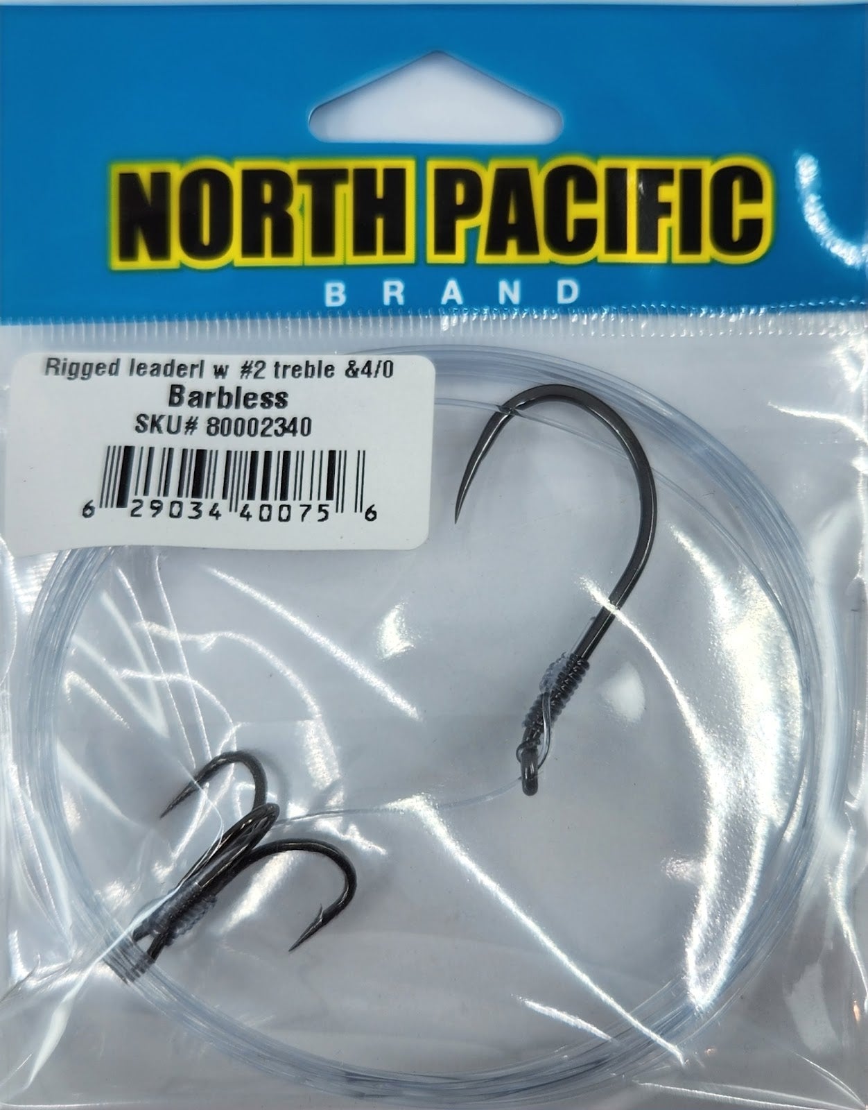 North Pacific Pre-Tied Anchovy Leader - 8ft 40lb #2Treble & 4/0 Barbless 1.5in Spread