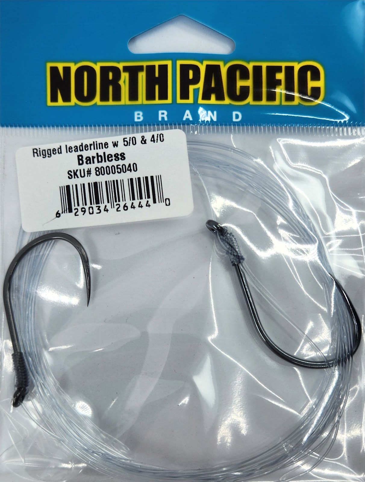 North Pacific Pre-Tied Mooching Leader - 8ft 35lb 5/0 4/0 Barbless 5.5in Spread