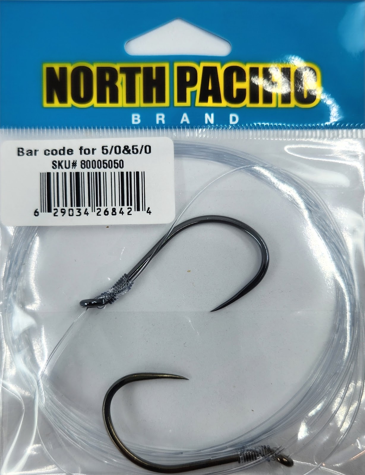 North Pacific Pre-Tied Mooching Leader - 8ft 35lb 5/0 5/0 Barbless 5.5in Spread