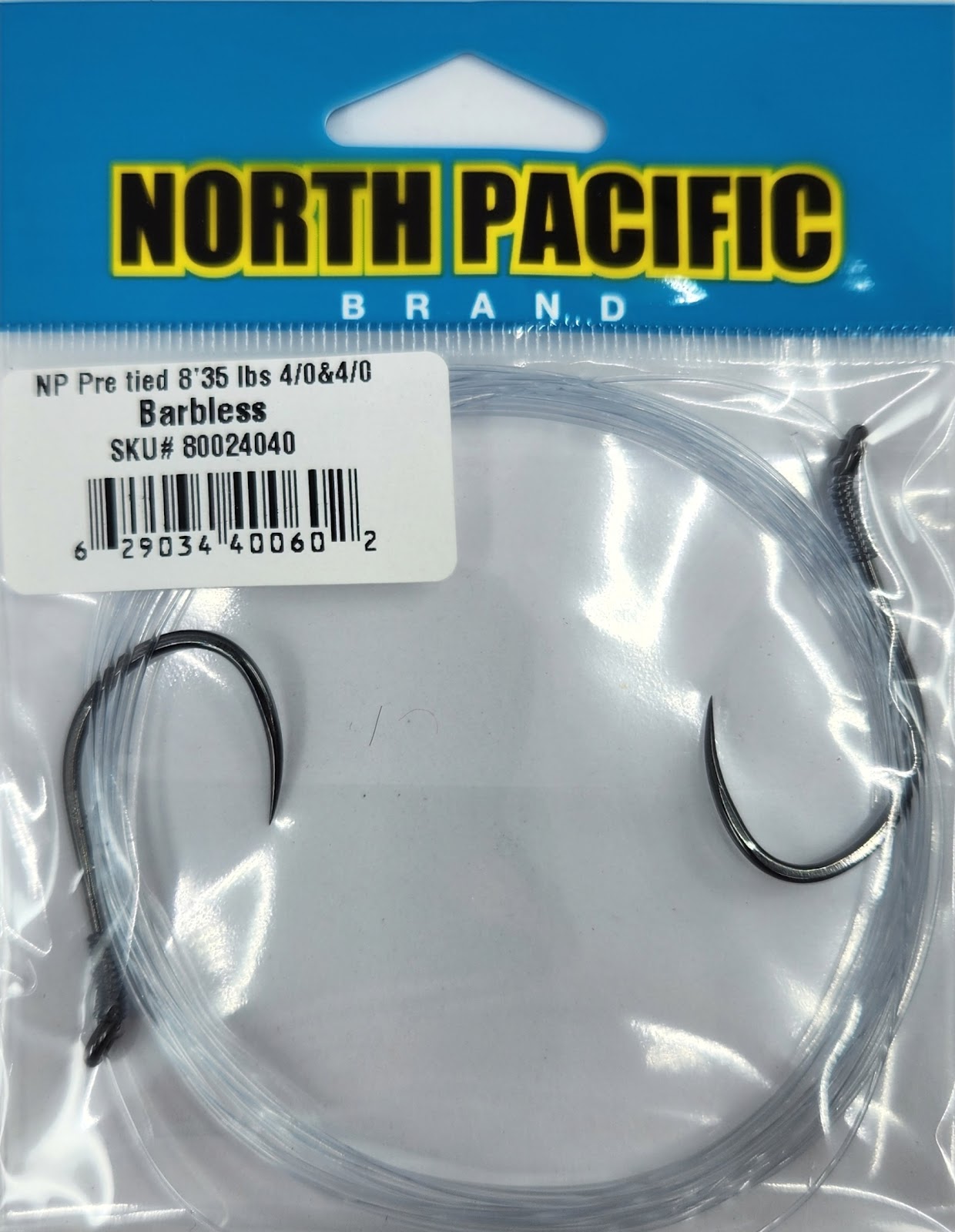 North Pacific Pre-Tied Mooching Leader - 8ft 35lb 4/0 4/0 Barbless 5.5in Spread