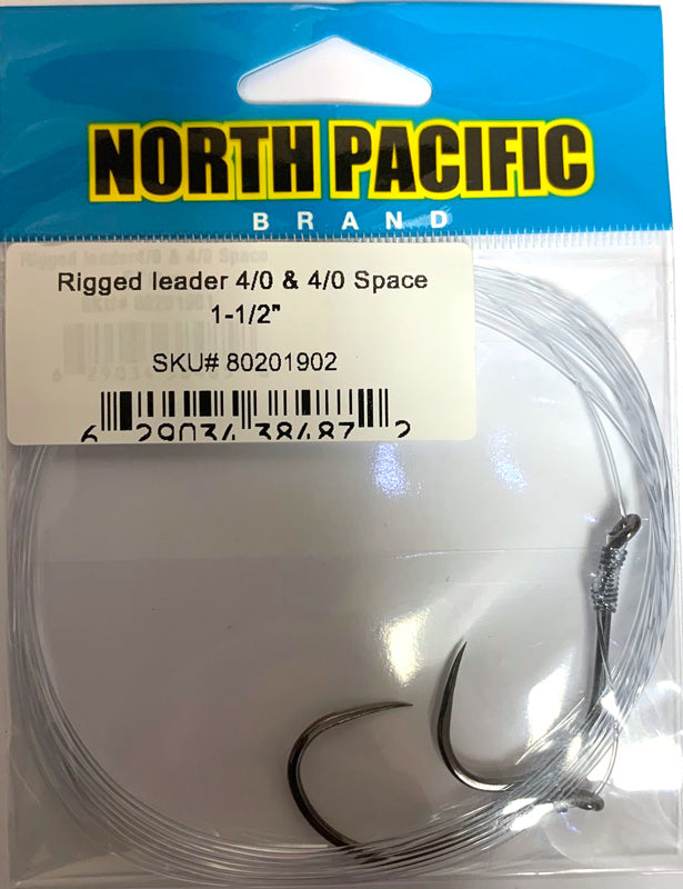 North Pacific Pre-Tied Hoochie Leader - 8ft 40lb 4/0 4/0 Barbless 1.5in Spread