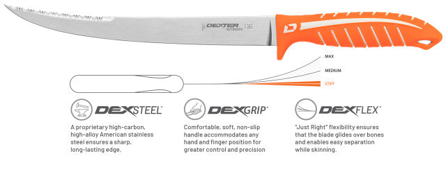 DEXTER Dual Edge 10" Stiff Fillet Knife with Sheath 24914/DX10S