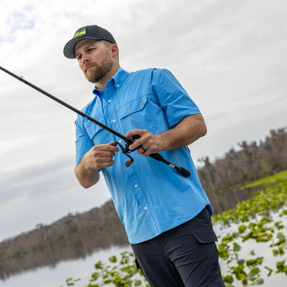 HUK Creekbed Short Sleeve Buton Down Shirt - Marolina Blue