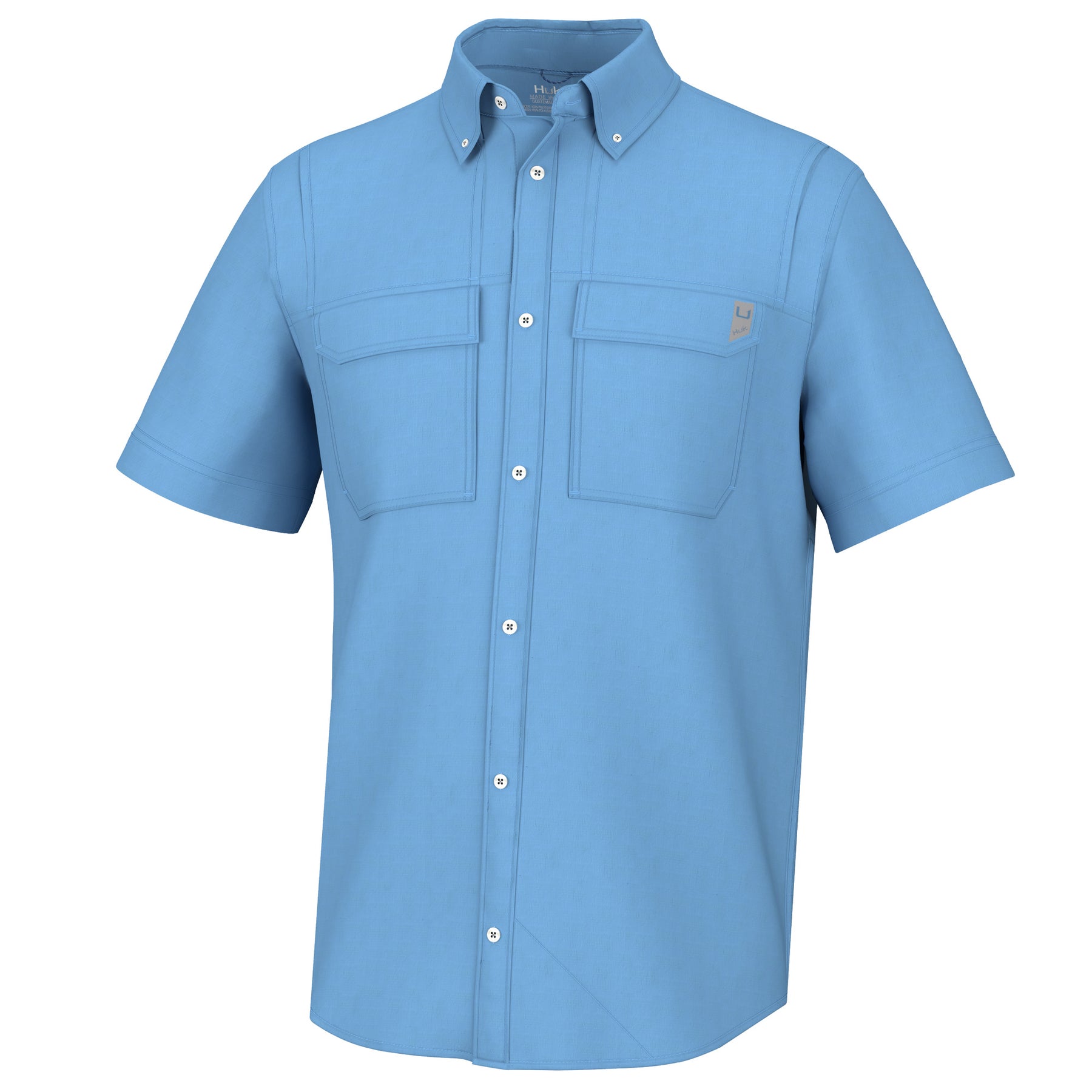 HUK Creekbed Short Sleeve Buton Down Shirt Marolina Blue