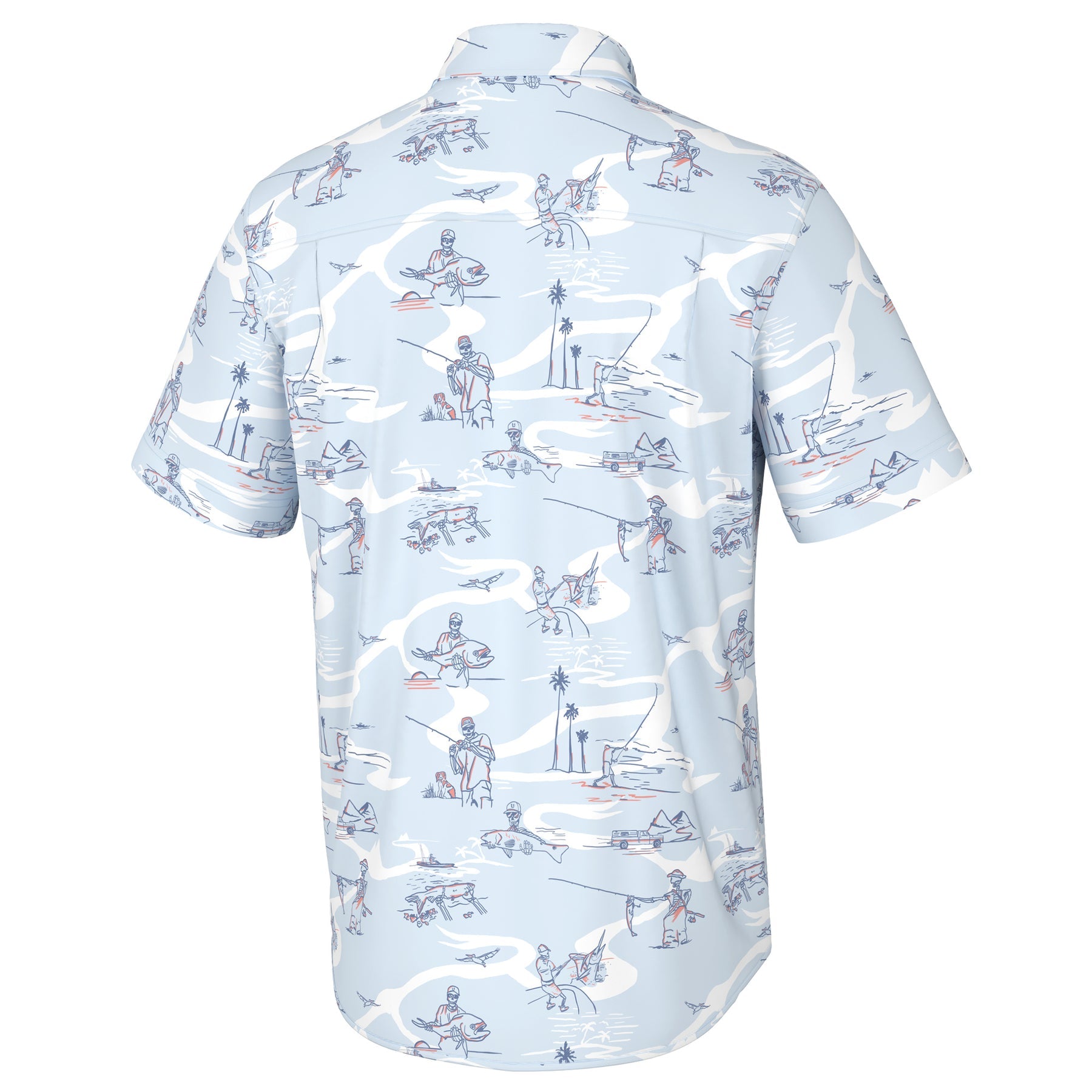 HUK Kona Button-Down Shirt - Fish Bones Ice Water