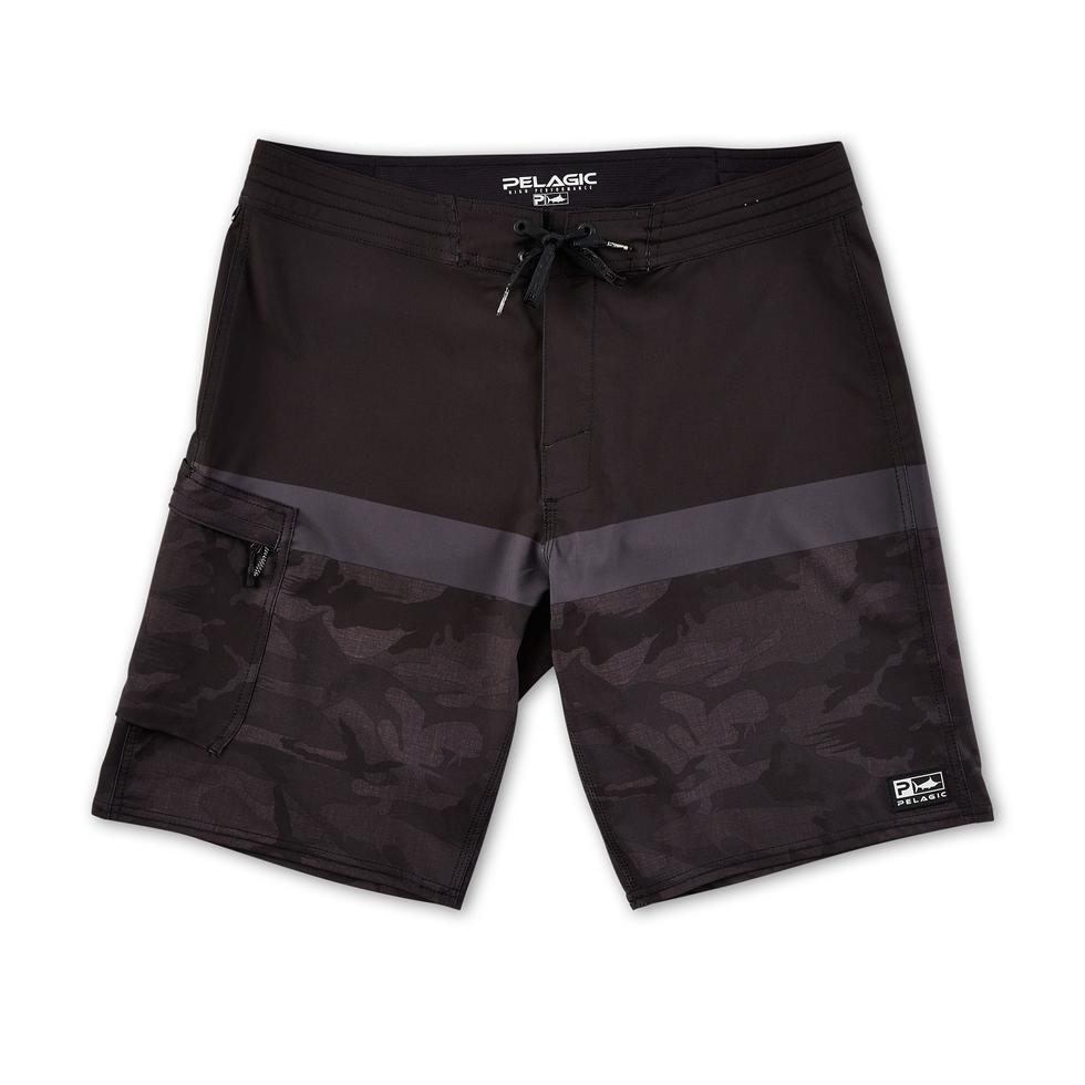 Pelagic Bluewater Camo Fishing Shorts Stacked Black or Slate