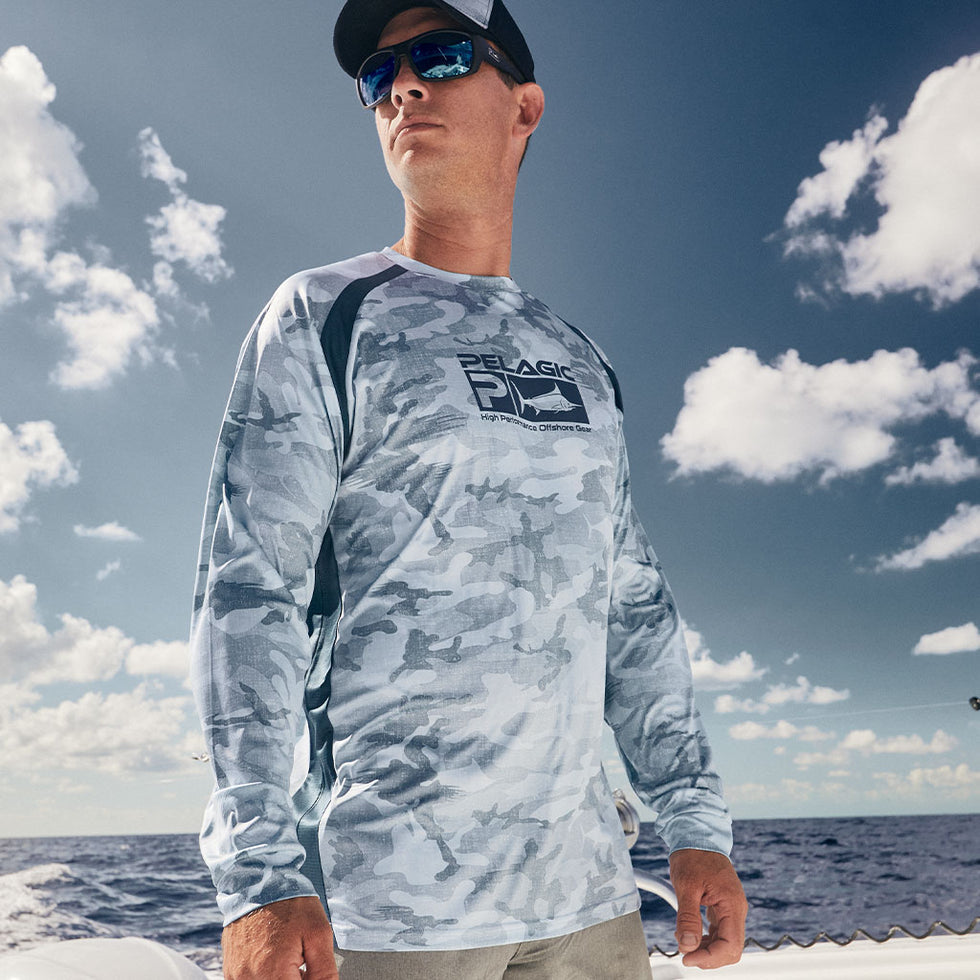 Pelagic Vaportek Fishing Shirt Fish Camo Slate