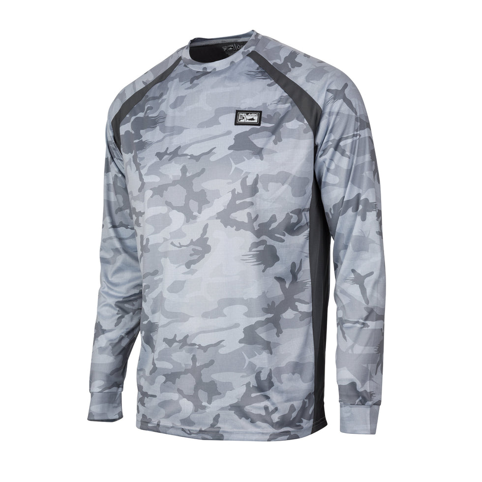 Pelagic Vaportek Fishing Shirt Fish Camo Light Grey
