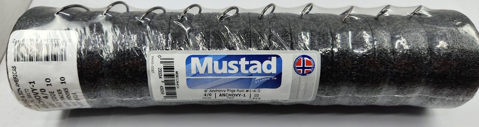 Mustad Pre-Tied Anchovy Leader - 8ft 40lb #1T 4/0 Barbless 1.5in Spread 10/pack