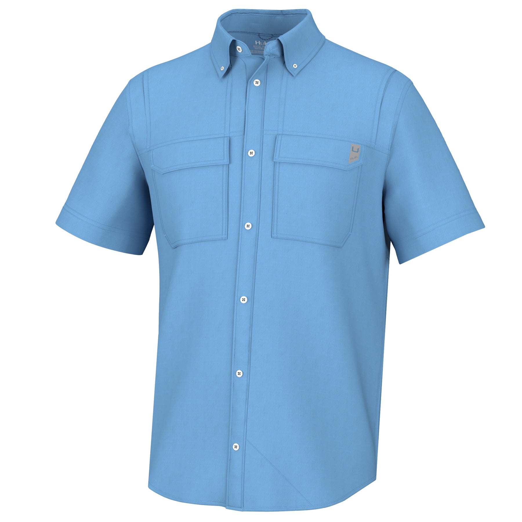 HUK Creekbed Short Sleeve Buton Down Shirt - Marolina Blue