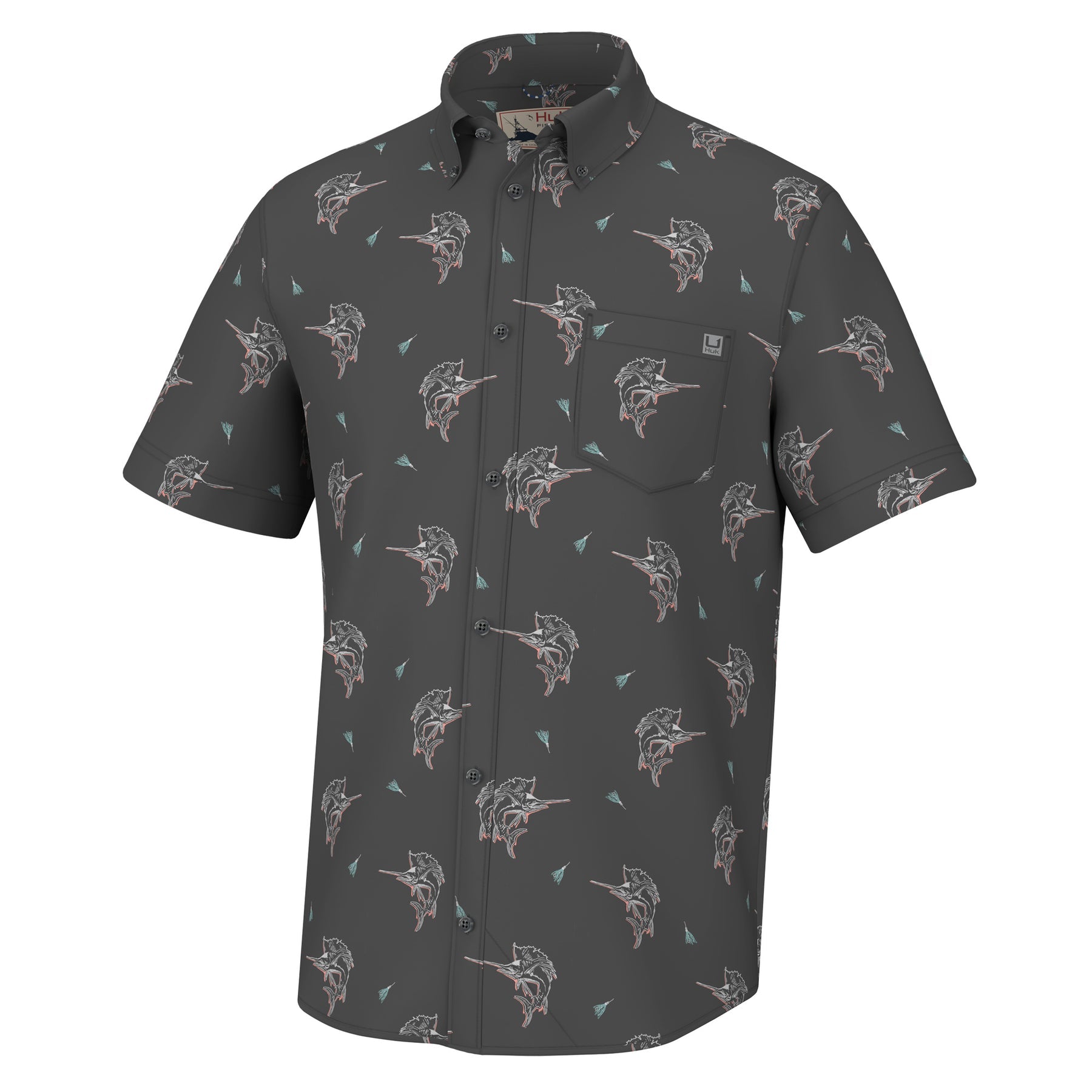 HUK Kona Button-Down Shirt - Fin Lure Volcanic Ash