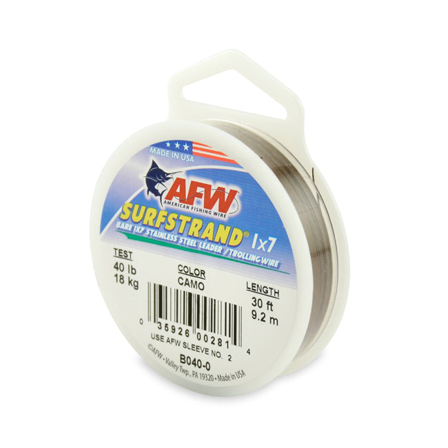 American Fishing Wire Surfstrand Micro Ultra, filo in acciaio inox nudo 1x19, test 11,8 kg, diametro 0,000 cm, mimetico, 5 m American Fishing Wire Surfstrand Micro Ultra, filo in acciaio inox nudo 1x19, test 11,8 kg, diametro 0,000 cm, mimetico, 5 m