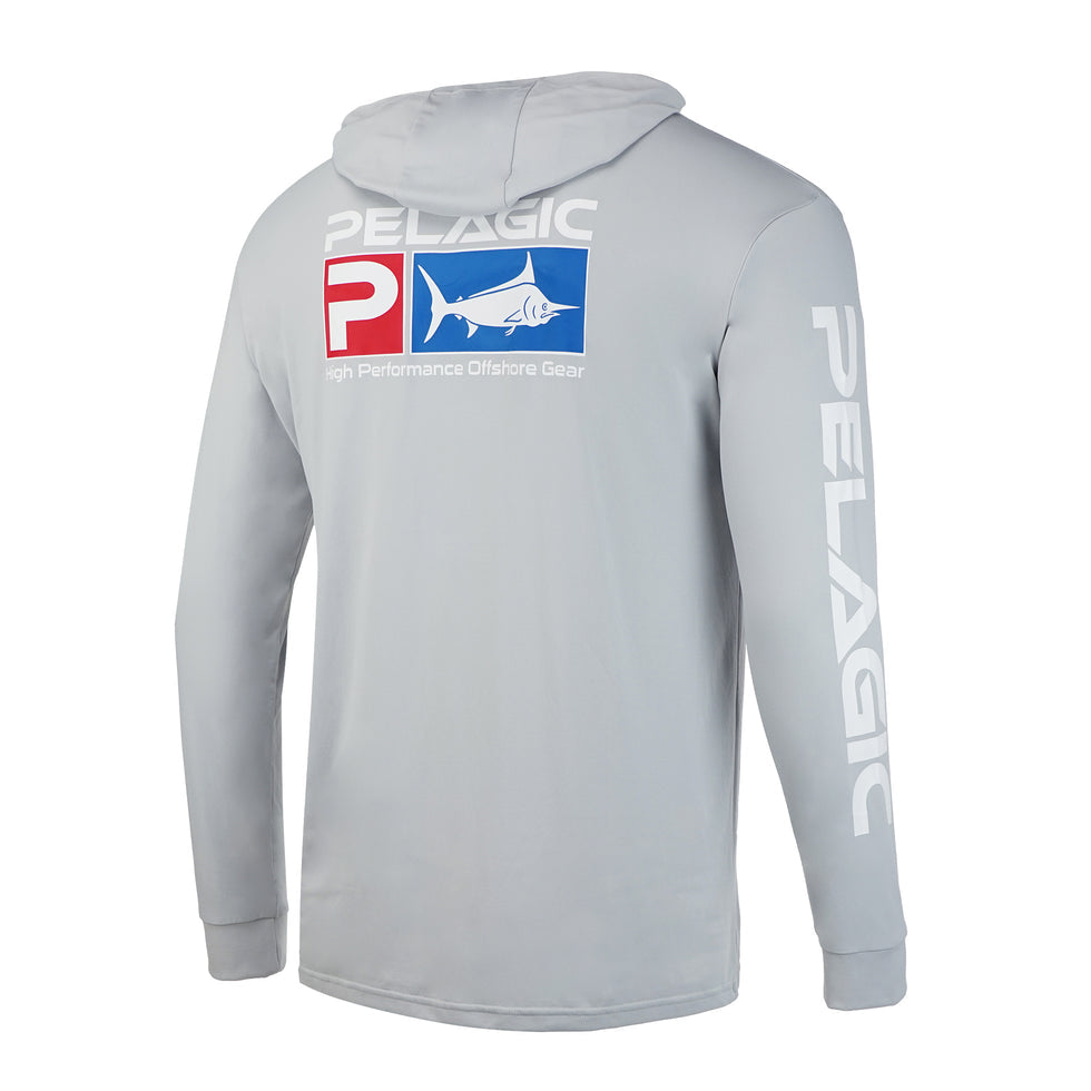 PELAGIC AquaTek Hooded Gyotaku UV Chemise Bleu Marine PELAGIC AquaTek Hooded Gyotaku UV Chemise Bleu Marine